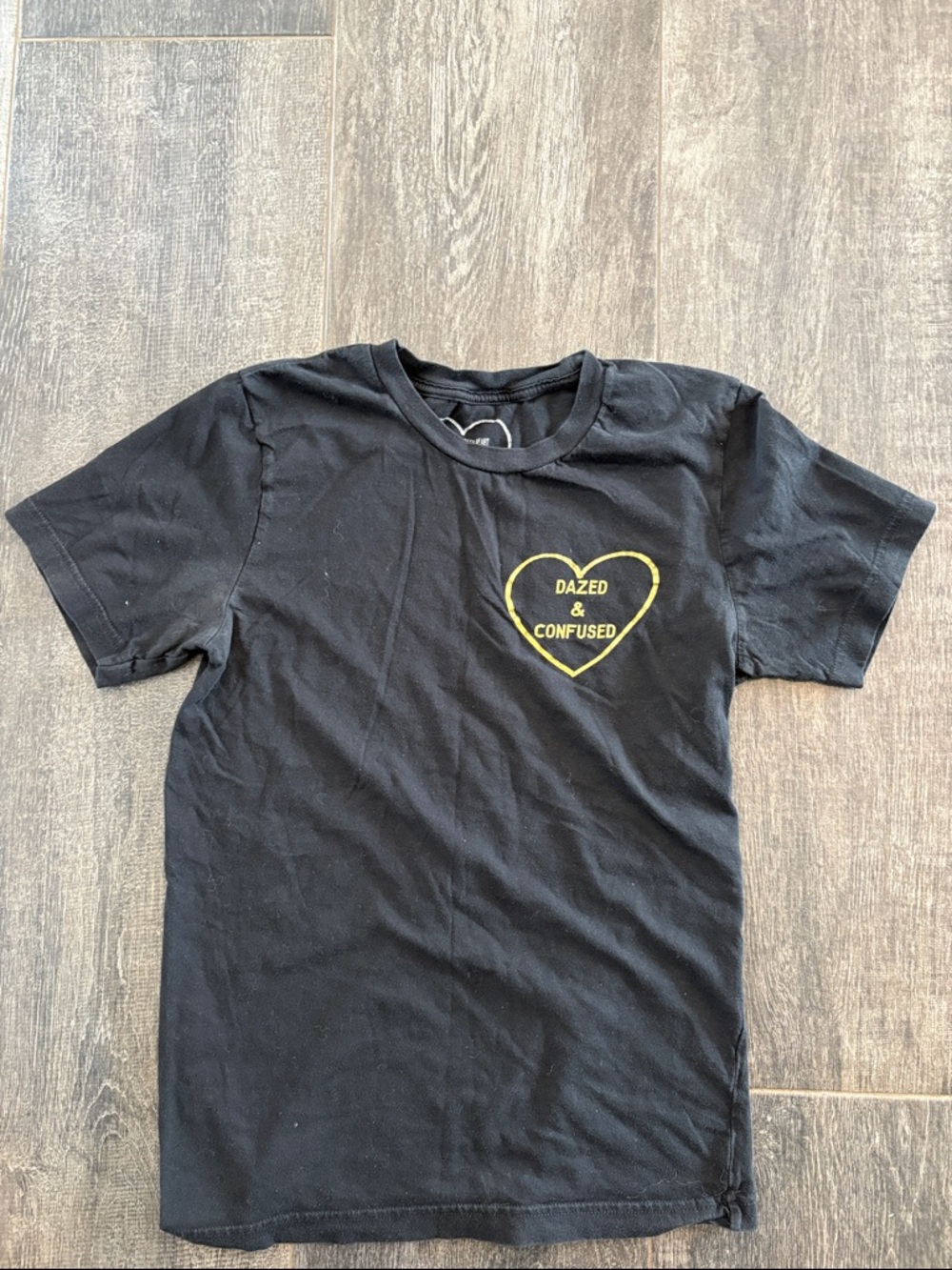 Black Short Sleeve Tee with Yellow Heart Graphic